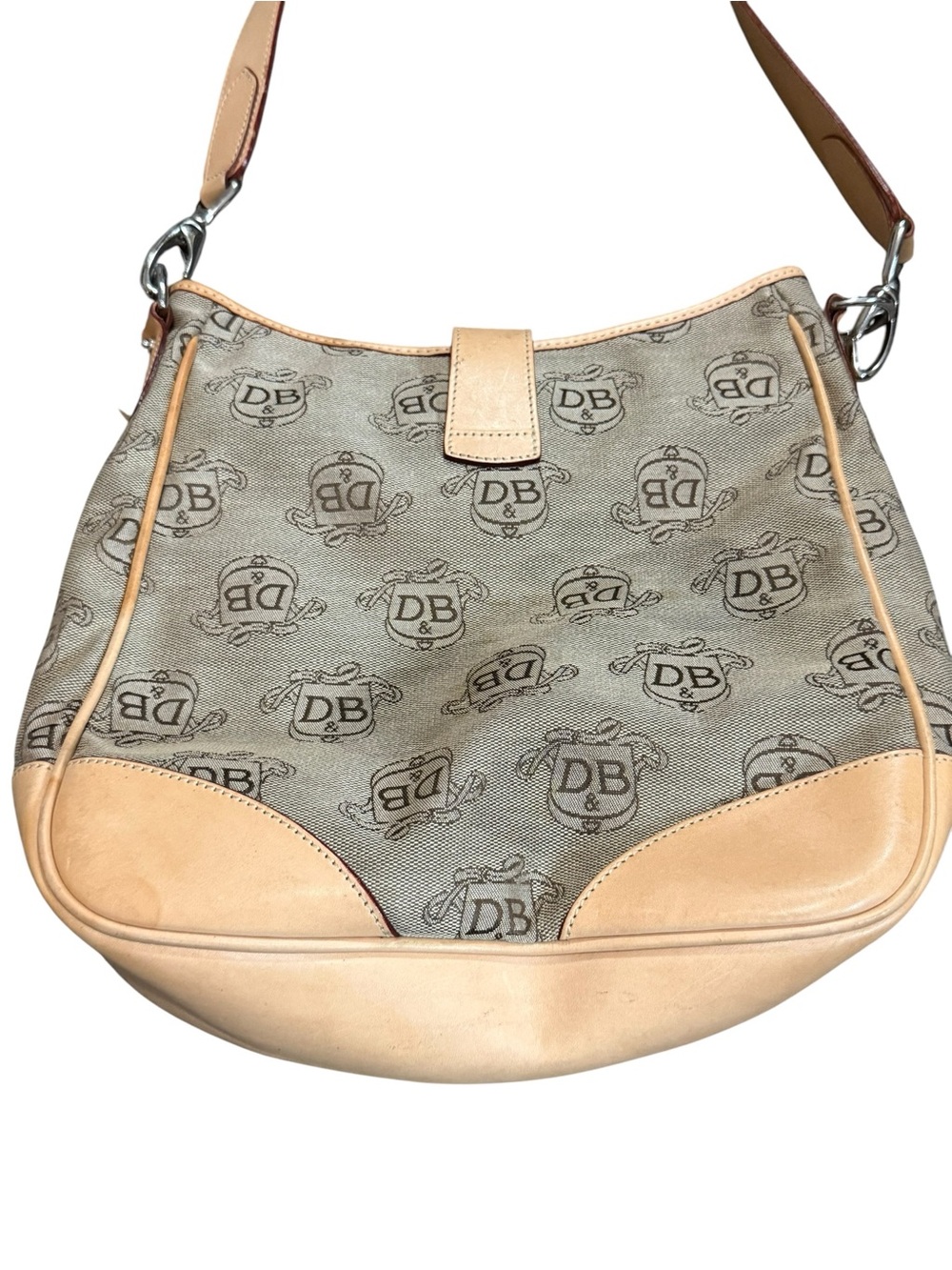Vintage Dooney & Bourke Beige Logo Shoulder Bag with Tan Leather Trim - Picture 3 of 8